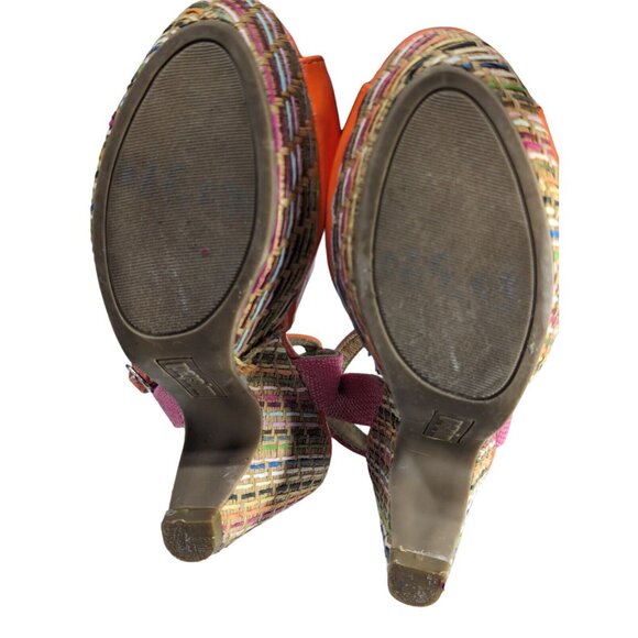 Unlisted by Kenneth Cole Orange Pink Strappy Women's 6.5 Basket Weave Wedge - Picture 6 of 8